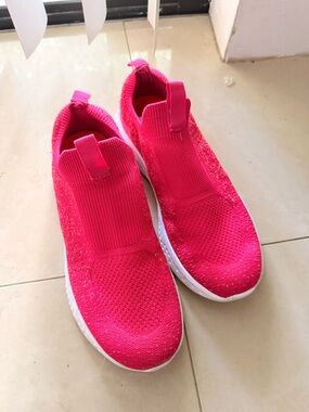 Hot Pink Slip-On Knit Sneakers